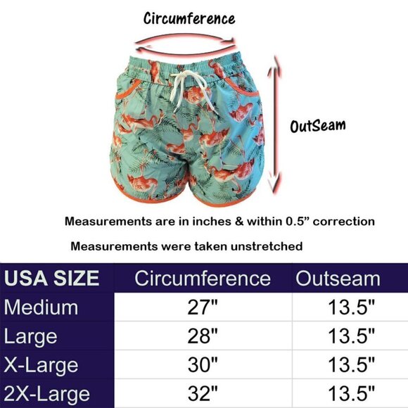 Women Fashion Beach Shorts, Swim Trunks w Pockets, Flamingos - Picture 3 of 3